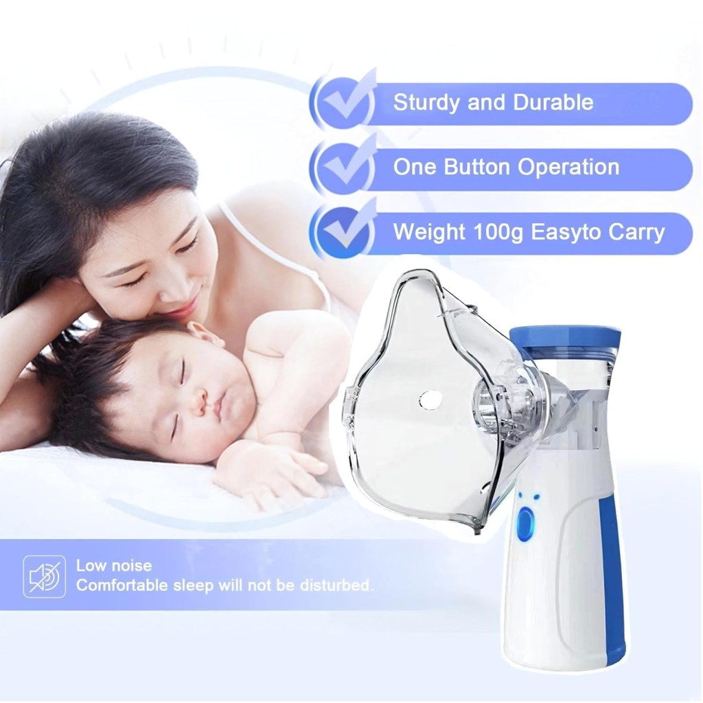 Portable Handheld Mesh Nebulizer Machine with 2 Masks, 1 Mouth piece & Usb, Personal Inhalers For Breathing Problems Lightweight, Cool Mist Inhailer for Cold & Cough, Travel Friendly Nebulizer For Adults & Kids (White).