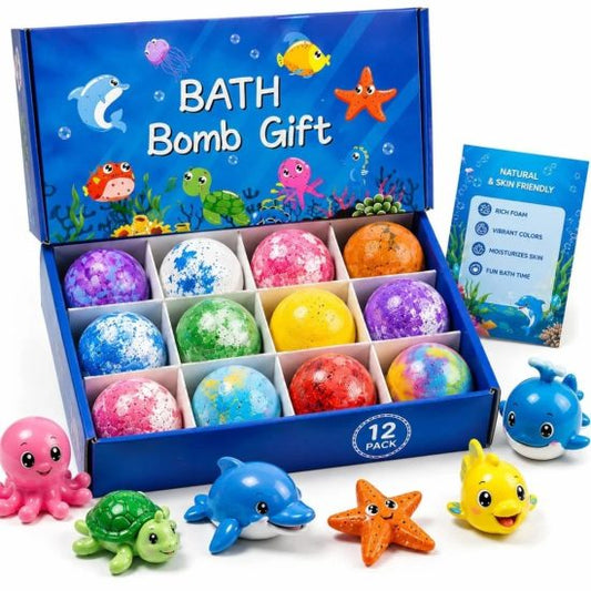 12 Pcs Bath Bombs for Kids, Bubble Bath Bomb Gift Set, Colorful Kids Bath Bombs with Fun Fizzy Experience, Relaxing Bath Fizzies for Children, Birthday & Holiday Gift