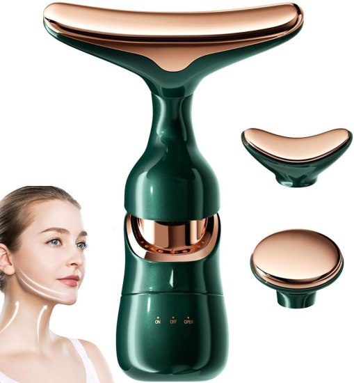 3-in-1 Electric Face, Neck & Eye Massager, Anti-Wrinkle Vibration Facial Massager for Skin Care, Face Slimming, Sculpting, Firming & Glowing Skin – Green