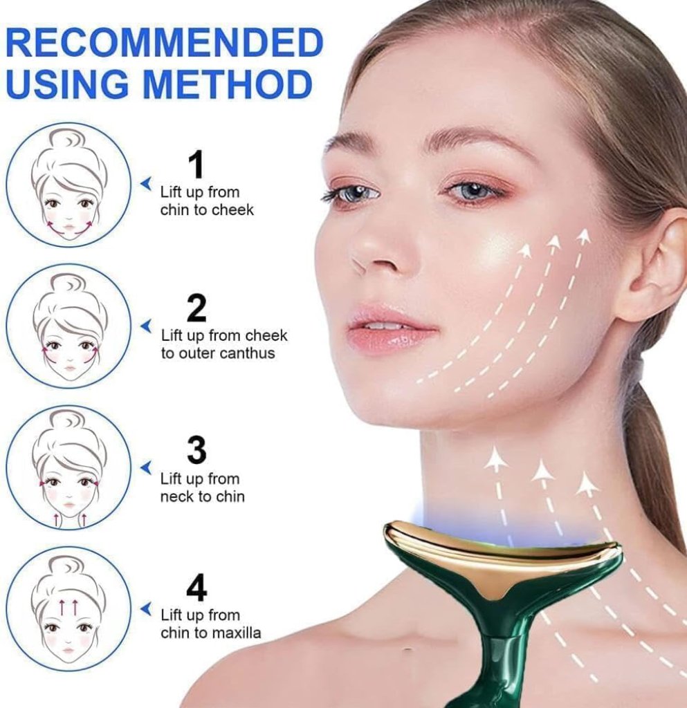 3-in-1 Electric Face, Neck & Eye Massager, Anti-Wrinkle Vibration Facial Massager for Skin Care, Face Slimming, Sculpting, Firming & Glowing Skin – Green
