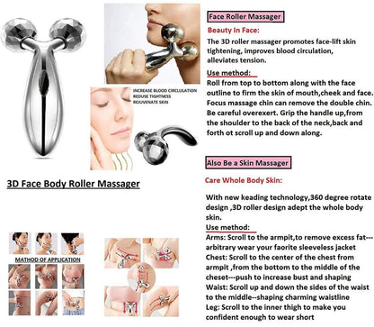 3D Manual Roller Face Body Massager Skin Lifting Wrinkle Remover Facial Massage For Relaxation and Tightening (Silver)