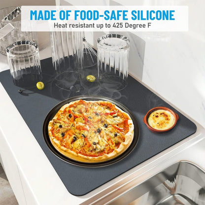 Large Dish Drying Kitchen Mat 40×60 cm, Water Absorbent Kitchen Countertop Mat with Non-Slip Rubber Backing, Quick-Dry Dish Drainer Pad for Plates, Glassware, Utensils & Cookware – Black