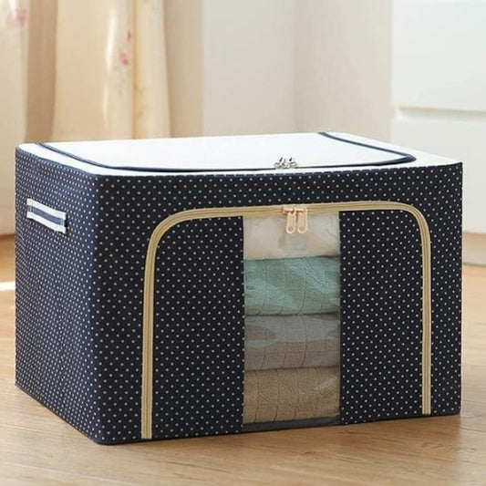 66 Litre Foldable Storage Bag with Steel Frame – Oxford Fabric Clothes Organizer with Transparent Window, Double Zipper & Handles for Wardrobe, Under Bed, Sarees, Blankets & Home Storage