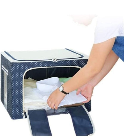 66 Litre Foldable Storage Bag with Steel Frame – Oxford Fabric Clothes Organizer with Transparent Window, Double Zipper & Handles for Wardrobe, Under Bed, Sarees, Blankets & Home Storage