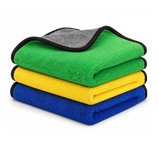 Microfiber Cleaning Towel 300 GSM Multicolor Thick Lint & Streak-Free Multipurpose Cloths, Double Sided, High Density, Extra Thick Plush Towel for Car Detailing, Cleaning, Washing and Polishing (Pack of 3, Size- 40x40 cm).