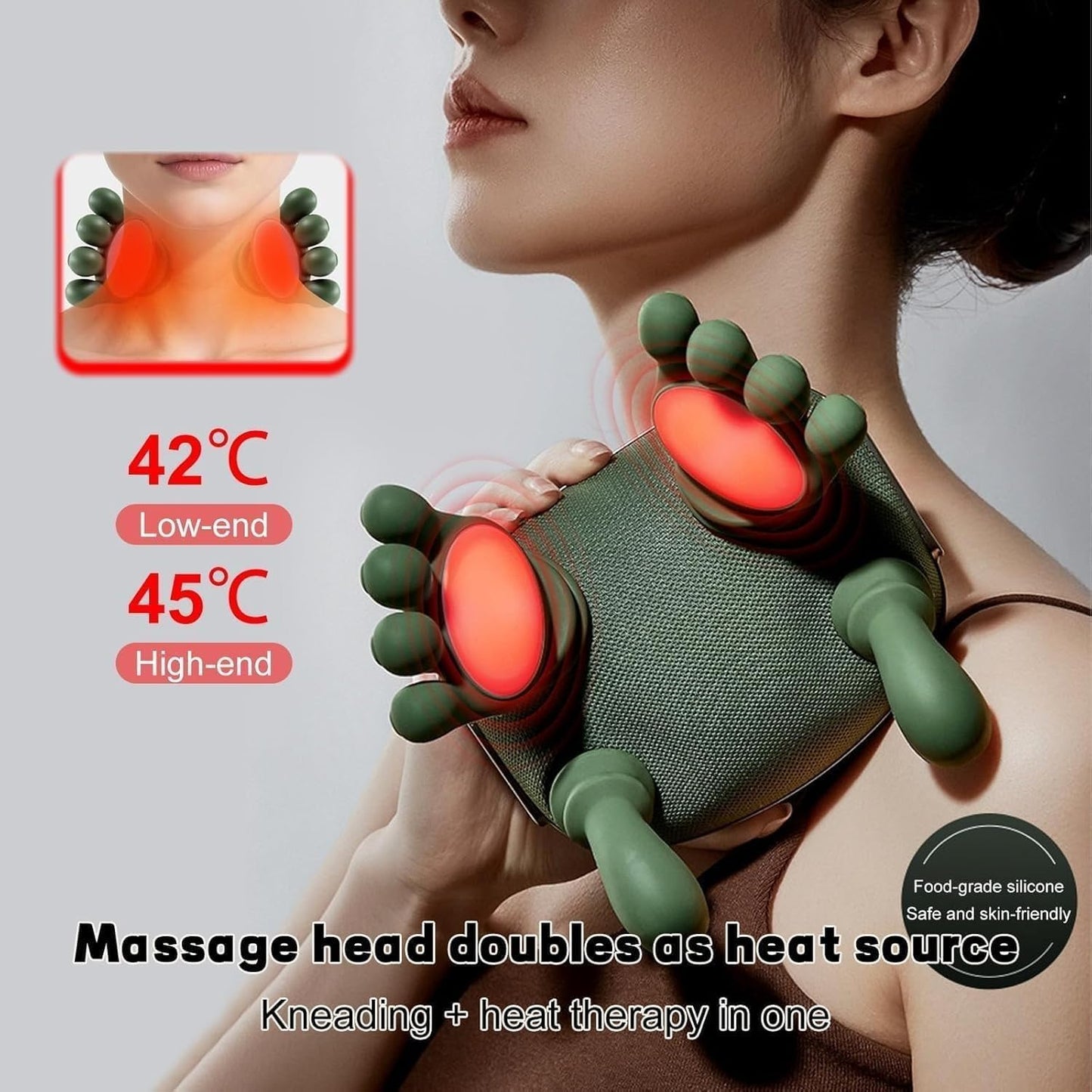 Heated Neck And Shoulder Massager For Cervical Pain, Wireless Shiatsu Neck & Shoulder Back Massager, Kneading with Heat Compress, Cordless Portable Body Massager for Stretch, Pain Relief & Muscle Relax, Use At Home, Office And Travel