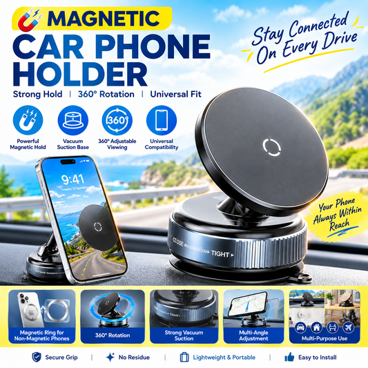 360° Vacuum Magnetic Car Phone Holder | Suction Cup Mobile Mount