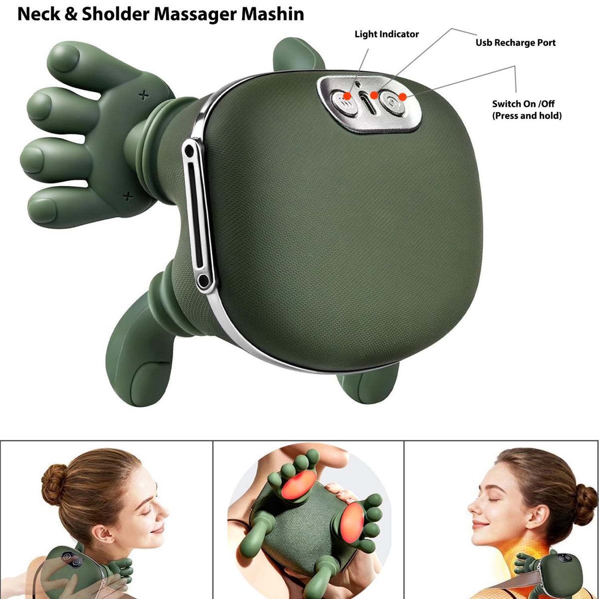 Heated Neck And Shoulder Massager For Cervical Pain, Wireless Shiatsu Neck & Shoulder Back Massager, Kneading with Heat Compress, Cordless Portable Body Massager for Stretch, Pain Relief & Muscle Relax, Use At Home, Office And Travel