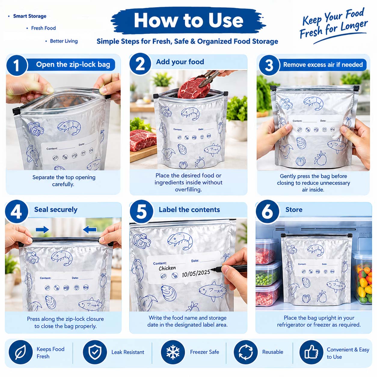 Reusable Aluminum Foil Food Storage Bags