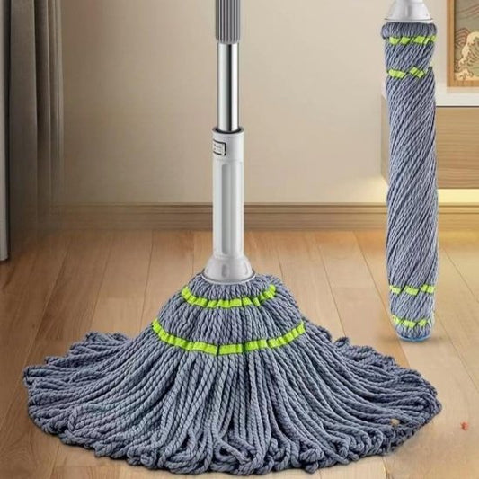 Microfiber Twist Mop for Floor Cleaning – Self-Wringing Squeeze Mop with Super Absorbent Microfiber Head, Scrubbing Pad & Long Handle for Wet and Dry Floor Cleaning