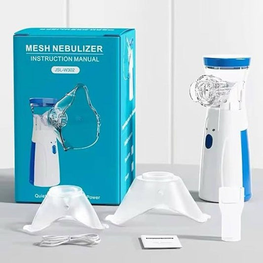 Portable Handheld Mesh Nebulizer Machine with 2 Masks, 1 Mouth piece & Usb, Personal Inhalers For Breathing Problems Lightweight, Cool Mist Inhailer for Cold & Cough, Travel Friendly Nebulizer For Adults & Kids (White).