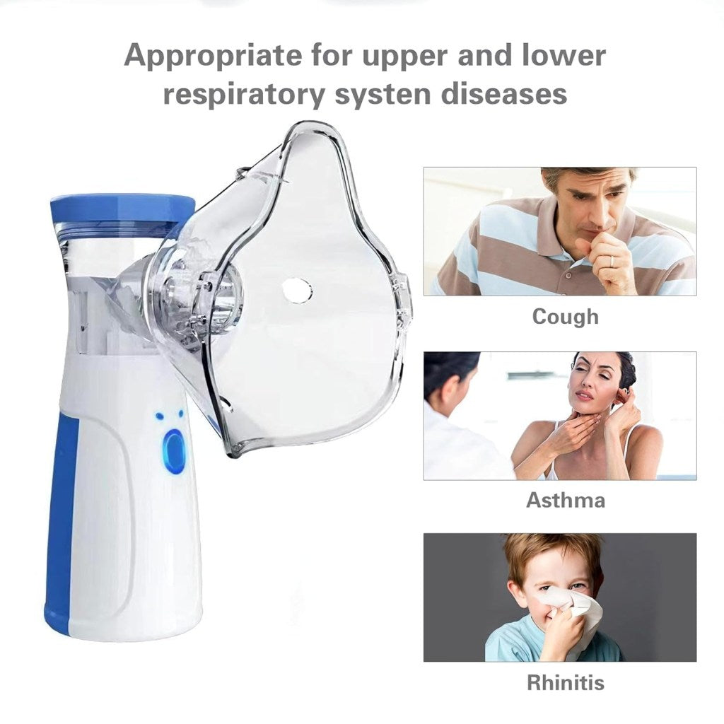 Portable Handheld Mesh Nebulizer Machine with 2 Masks, 1 Mouth piece & Usb, Personal Inhalers For Breathing Problems Lightweight, Cool Mist Inhailer for Cold & Cough, Travel Friendly Nebulizer For Adults & Kids (White).