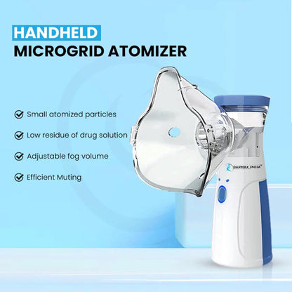 Portable Handheld Mesh Nebulizer Machine with 2 Masks, 1 Mouth piece & Usb, Personal Inhalers For Breathing Problems Lightweight, Cool Mist Inhailer for Cold & Cough, Travel Friendly Nebulizer For Adults & Kids (White).