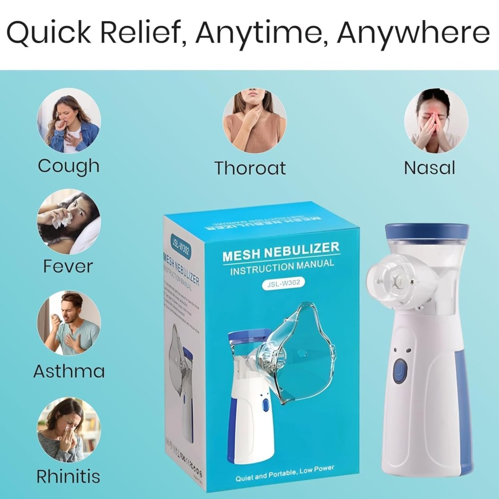 Portable Handheld Mesh Nebulizer Machine with 2 Masks, 1 Mouth piece & Usb, Personal Inhalers For Breathing Problems Lightweight, Cool Mist Inhailer for Cold & Cough, Travel Friendly Nebulizer For Adults & Kids (White).
