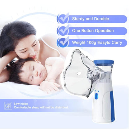 Portable Handheld Mesh Nebulizer Machine with 2 Masks, 1 Mouth piece & Usb, Personal Inhalers For Breathing Problems Lightweight, Cool Mist Inhailer for Cold & Cough, Travel Friendly Nebulizer For Adults & Kids (White).
