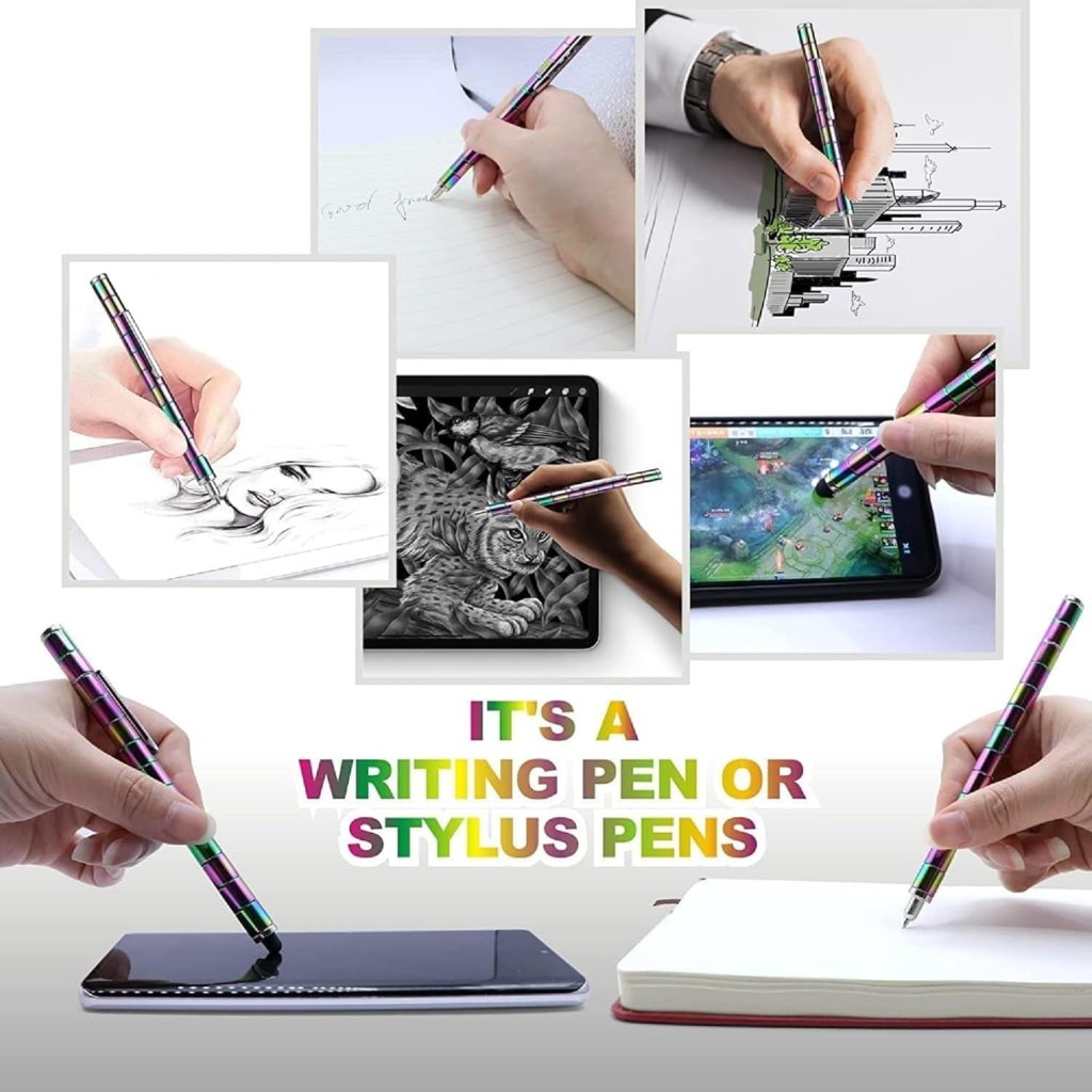 Rainbow Magnetic Fidget Pen Toy for Teens & Adults | Multifunctional Magnetic Metal Ballpoint Pen with 13 Magnetic Rings & 12 Steel Balls | Creative Decompression Fidget Gadget, Stylus & Writing Pen