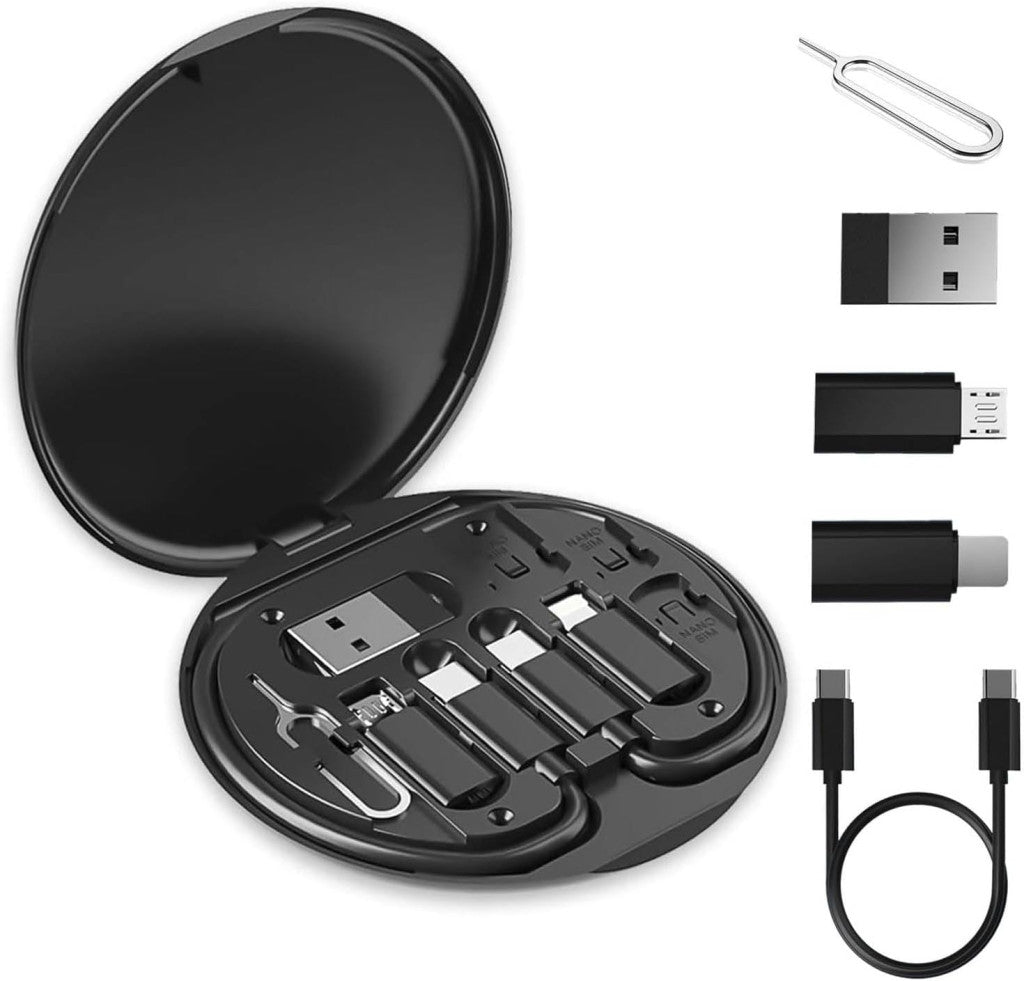 All-in-One 60W Fast Charging Travel Data Cable Set | Multi-Functional USB Type-C Cable Kit with Adapters, SIM Card Storage & Phone Stand
