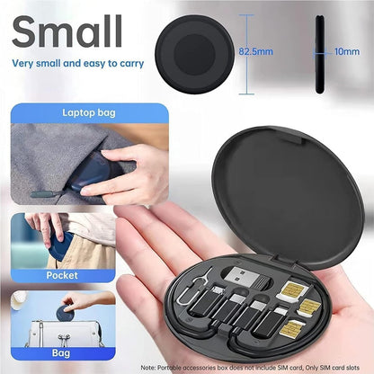 All-in-One 60W Fast Charging Travel Data Cable Set | Multi-Functional USB Type-C Cable Kit with Adapters, SIM Card Storage & Phone Stand