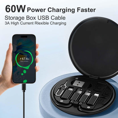 All-in-One 60W Fast Charging Travel Data Cable Set | Multi-Functional USB Type-C Cable Kit with Adapters, SIM Card Storage & Phone Stand