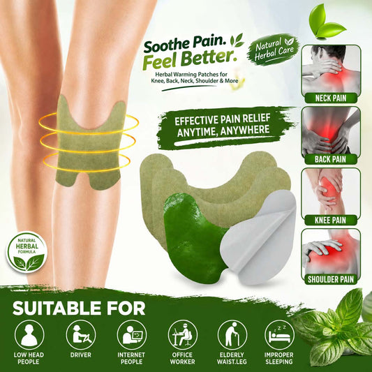 Herbal Knee Pain Relief Patches – Self-Heating Wormwood Moxibustion Patches | Knee, Back, Neck & Shoulder | Pack of 20